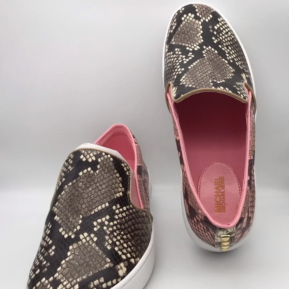 NWT Michael Kors Keaton Slip On Sneakers - SIZE 8 Shell Pink and python